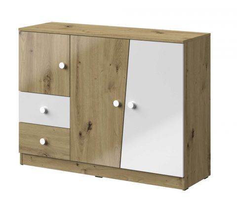 Chest of drawers Sirte 07, Colour: Oak / White high gloss - Measurements: 90 x 120 x 40 cm (H x W x D)