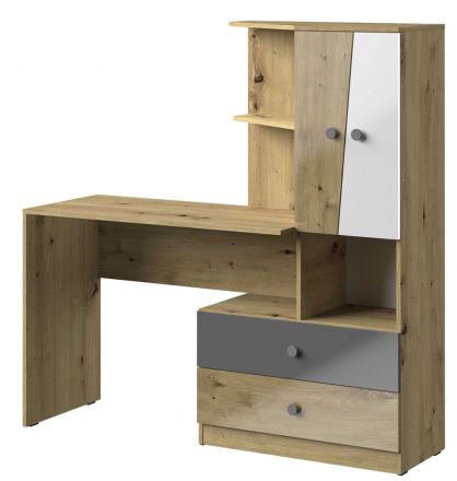 Desk with cabinet extension Sirte 11, Colour: Oak / White / Grey high gloss - Measurements: 153 x 150 x 50 cm (H x W x D)