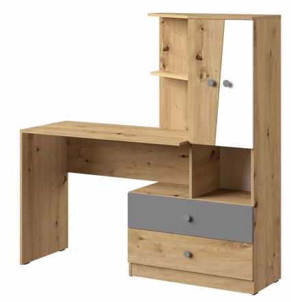 Desk with cabinet extension Sirte 11, Colour: Oak / White / Grey matt - Measurements: 153 x 150 x 50 cm (H x W x D).