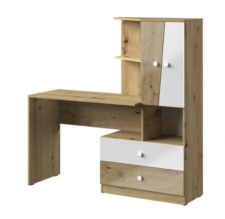 Desk with cabinet extension Sirte 11, Colour: Oak / White high gloss - Measurements: 153 x 150 x 50 cm (H x W x D)