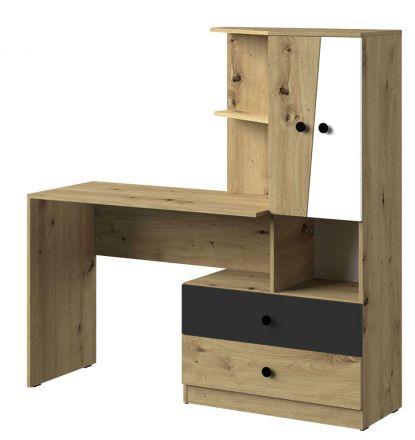 Desk with cabinet extension Sirte 11, Colour: Oak / White / Black matt - Measurements: 153 x 150 x 50 cm (H x W x D).