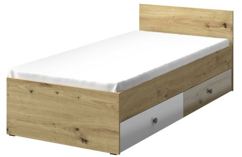 Single bed / Guest bed Sirte 14 incl. slatted frame, Colour: Oak / White / Grey high gloss - Measurements: 90 x 200 cm (W x L)
