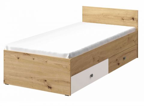 Single bed / Guest bed Sirte 14 incl. slatted frame, Colour: Oak / White / Grey matt - Measurements: 90 x 200 cm (W x L)