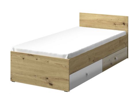 Single bed / Guest bed Sirte 14 incl. slatted frame, Colour: Oak / White high gloss - Measurements: 90 x 200 cm (w x l)