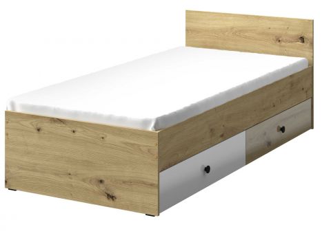 Single bed / Guest bed Sirte 14 incl. slatted frame, Colour: Oak / White / Black high gloss - Measurements: 90 x 200 cm (w x l)