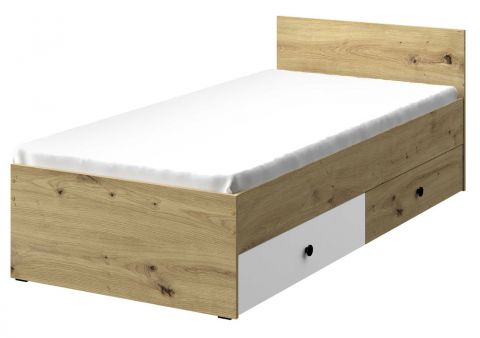 Single bed / Guest bed Sirte 14 incl. slatted frame, Colour: Oak / White / Black matt - Measurements: 90 x 200 cm (W x L)