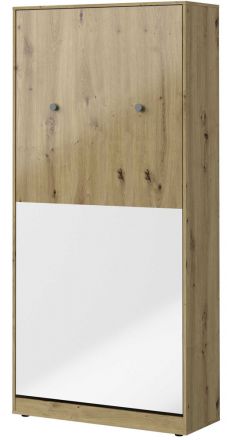 Wardrobe bed Sirte 15 vertical, Colour: Oak / White / Grey high gloss - Lying area: 90 x 200 cm (w x l)