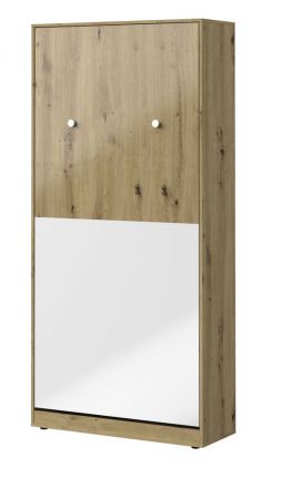 Wardrobe bed Sirte 15 vertical, Colour: Oak / White high gloss - Lying area: 90 x 200 cm (w x l)
