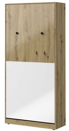 Wardrobe bed Sirte 15 vertical, Colour: Oak / White / Black high gloss - Lying area: 90 x 200 cm (w x l)