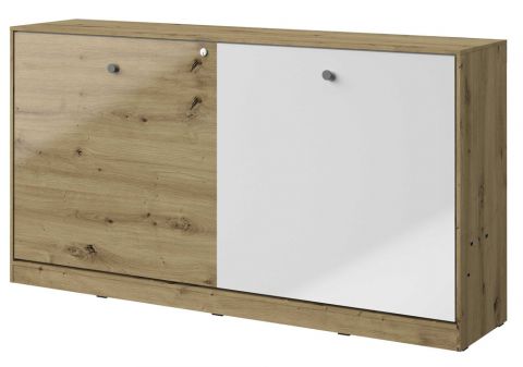 Wardrobe bed Sirte 16 horizontal, Colour: Oak / White / Grey high gloss - Lying area: 90 x 200 cm (w x l)