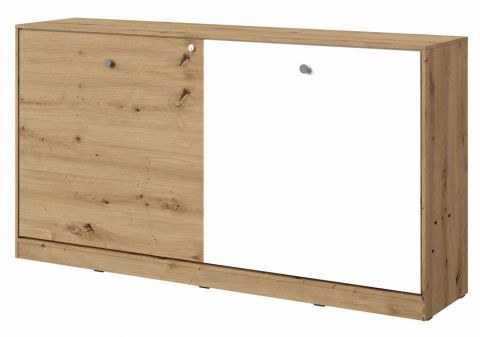 Wardrobe bed Sirte 16 horizontal, Colour: Oak / White / Grey matt - Lying area: 90 x 200 cm (w x l)