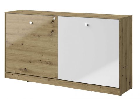 Wardrobe bed Sirte 16 horizontal, Colour: Oak / White high gloss - Lying area: 90 x 200 cm (w x l)