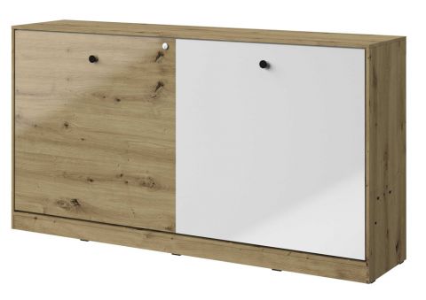 Wardrobe bed Sirte 16 horizontal, Colour: Oak / White / Black high gloss - Lying area: 90 x 200 cm (w x l)