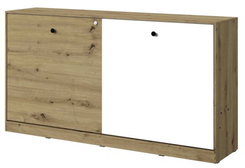 Wardrobe bed Sirte 16 horizontal, Colour: Oak / White / Black matt - Lying area: 90 x 200 cm (w x l)