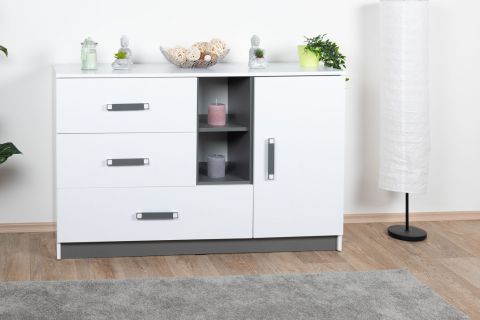 Chest of drawers Frank 07, Colour: White / Grey - 83 x 130 x 40 cm (h x w x d)