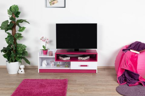 Children's room - TV base cabinet Frank 10, Colour: White / Pink - 43 x 120 x 43 cm (H x W x D)