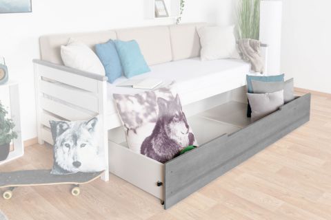 Drawer for kid bed Hermann 01, Colour: White bleached / Grey, solid wood - 29 x 90 x 192 cm (H x W x L)
