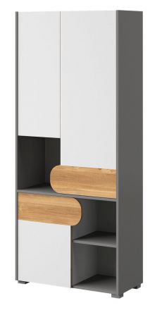 Children's room - Hinge door closet / Closet Klemens 02, Colour: Grey / White / Oak - Measurements: 190 x 80 x 38 cm (H x W x D)
