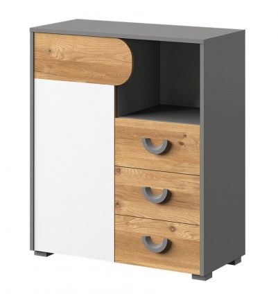 Children's room - Dresser Klemens 06, Colour: Grey / White / Oak - Measurements: 94 x 80 x 38 cm (H x W x D)