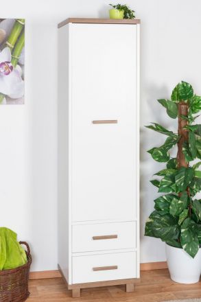 Children's room - Hinged door wardrobe / Wardrobe Hermann 04, Colour: White Bleached / Nut colours, partial solid wood- 181 x 49 x 40 cm (H x W x D)