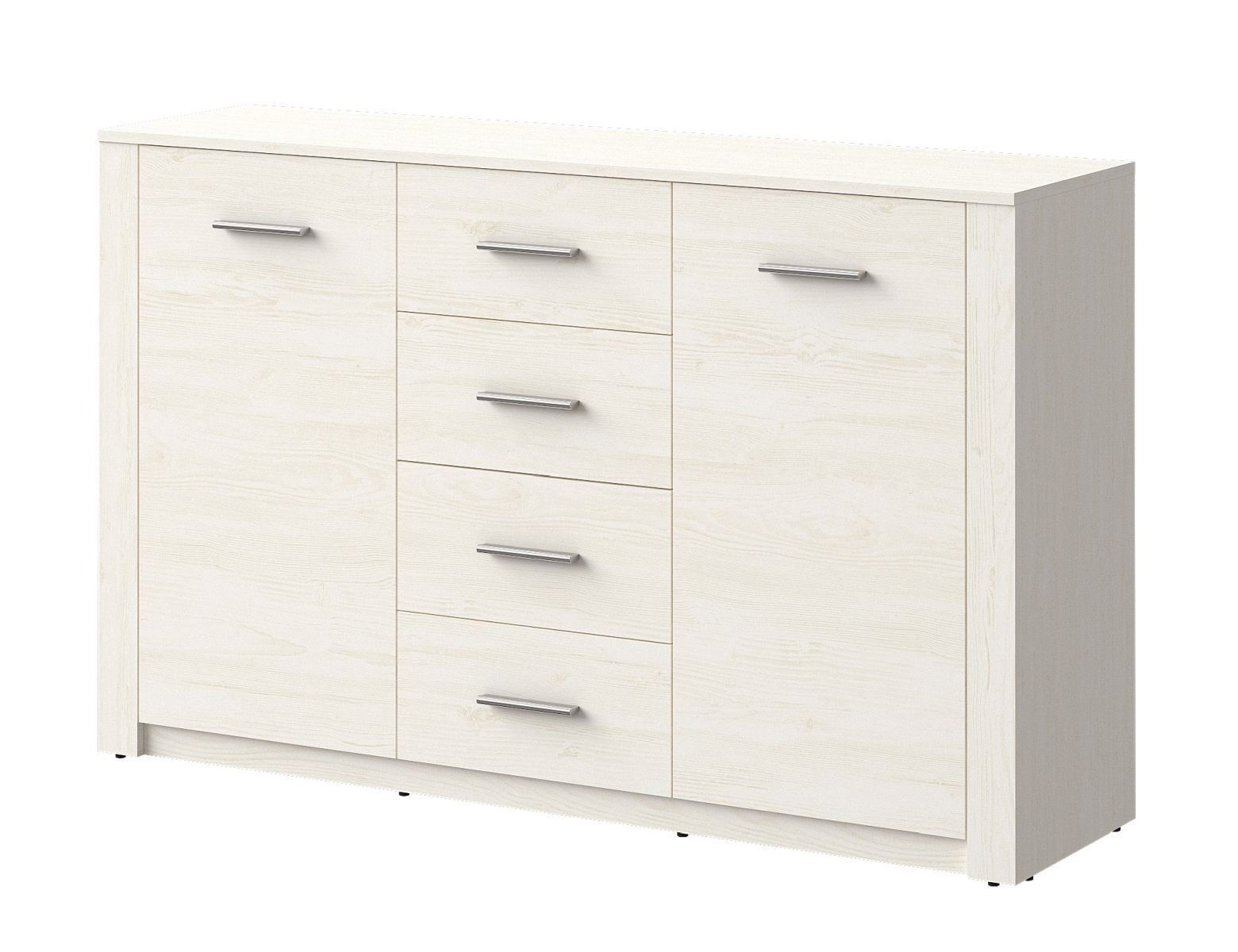 Chest of drawers Schleie 03, color: pine white - Dimensions: 91 x 147 x 40 cm (H x W x D)