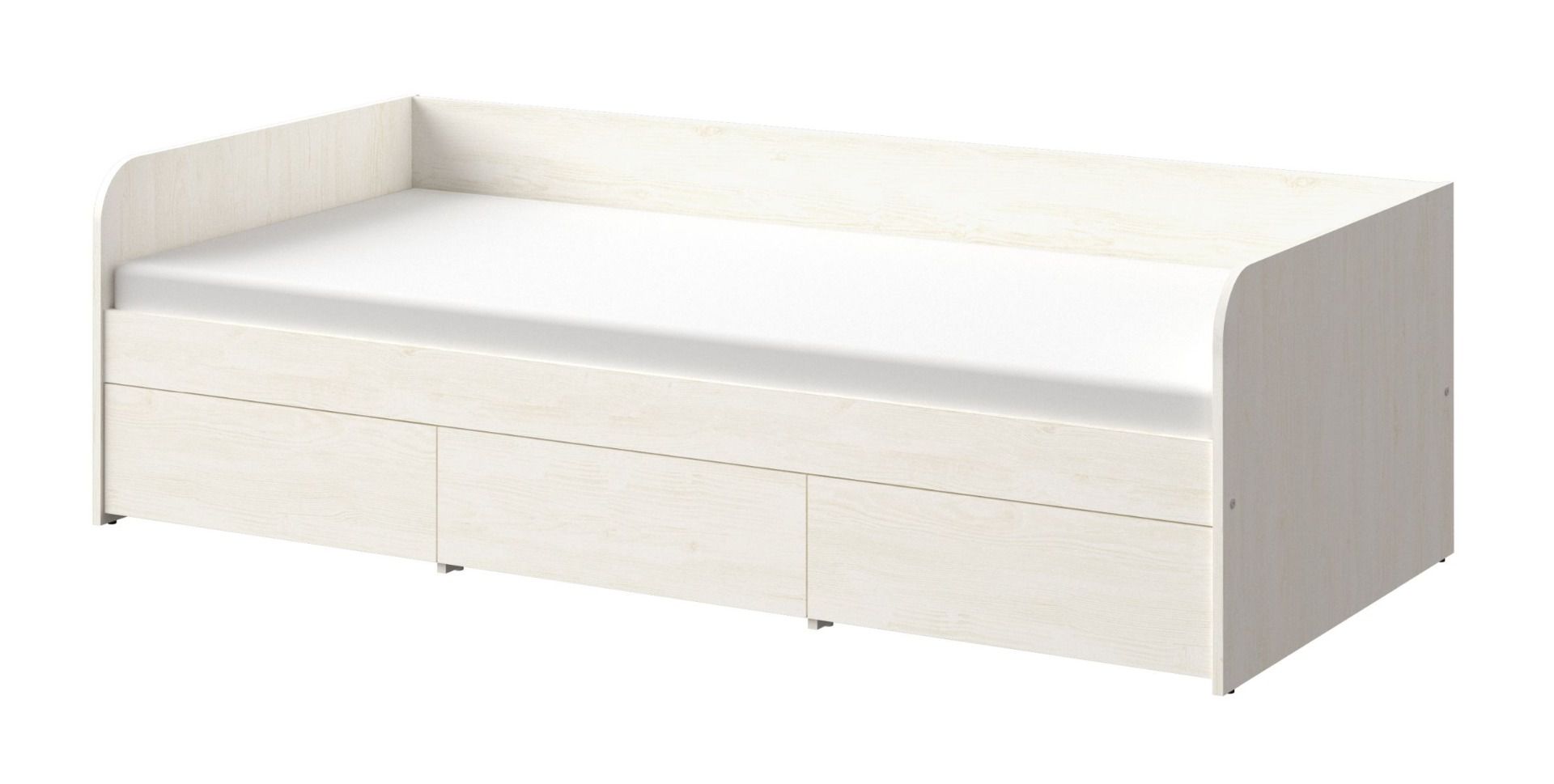 Single bed / guest bed with 3 drawers Schleie 04, color: pine white - lying surface: 90 x 200 cm (W x L)