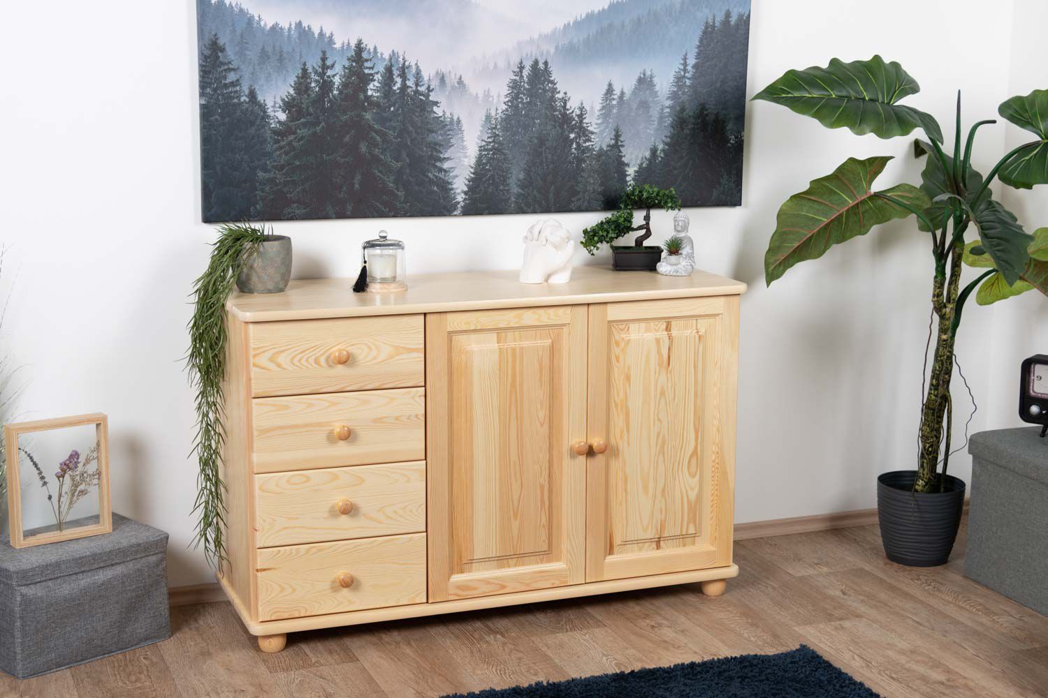 2 Door, 4 Drawer Sideboard Junco 172, solid pine wood, clearly varnished – H78 x W121 x D42 cm