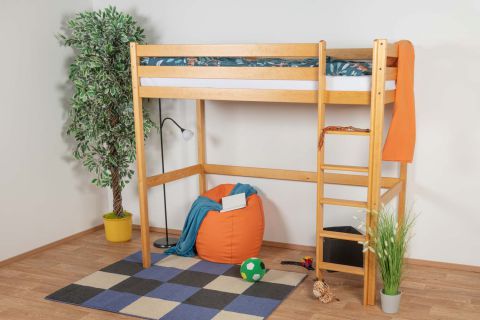 Children's bed / Loft bed solid pine wood wood wood wood wood Alder 120 - Lying area 90 x 200 cm