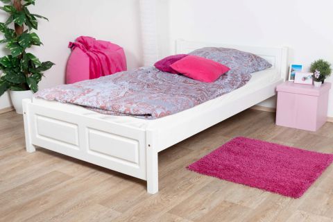 Children's bed / Kid bed solid pine wood wood wood wood wood wood White lacquered 78, incl. slatted frame - Lying area 120 x 200 cm