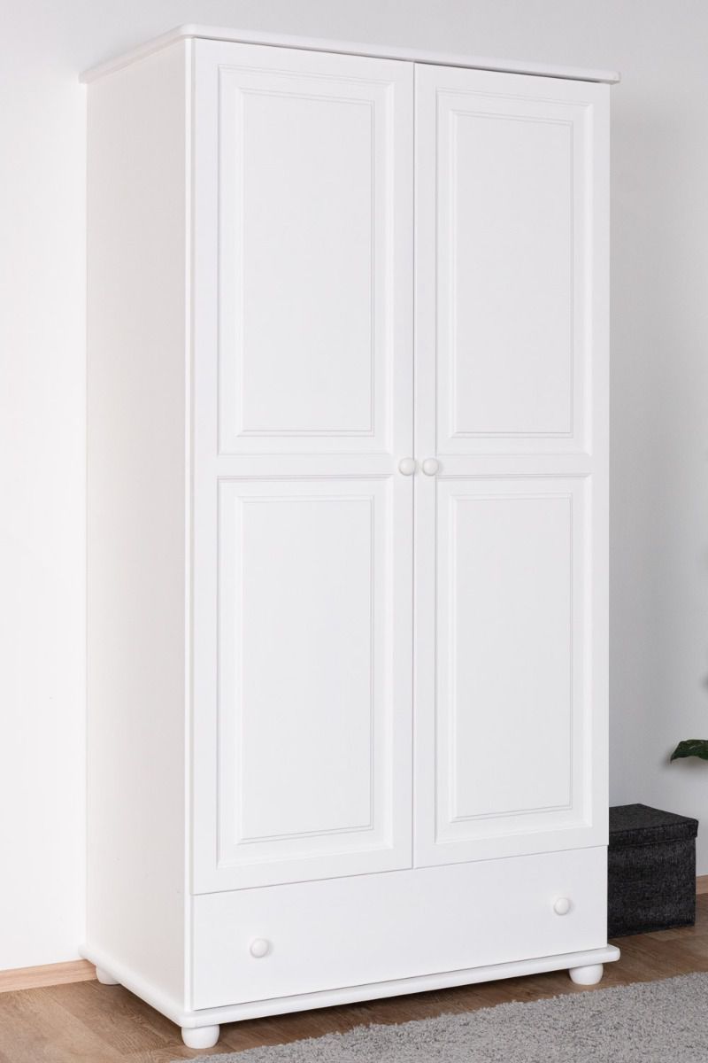 Closet solid pine white lacquered Junco 08B - Dimensions 195 x 102 x 59 cm (H x W x D)