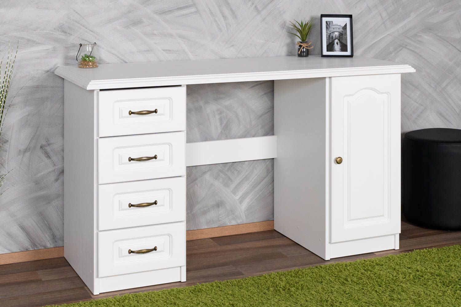 Desk solid pine solid wood white lacquered Pipilo 18 - Dimensions: 75 x 139 x 54 cm (H x W x D)