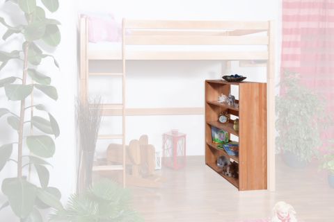 Bookcase Dominik, solid beech wood, clearly varnished, accessory for High Sleeper Dominik