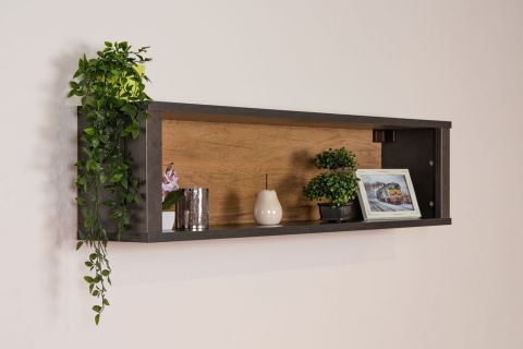 Suspended rack / Wall shelf Selun 17, Colour: Oak dark brown / Grey - 32 x 130 x 25 cm (h x w x d)