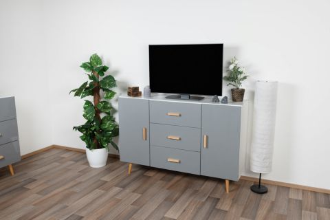 Dresser Hohgant 01, Colour: White / Grey high gloss - 92 x 140 x 42 cm (h x w x d)