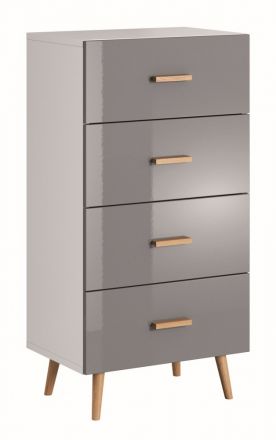 Chest of drawers Hohgant 04, Colour: White / Grey high gloss - 118 x 60 x 42 cm (h x w x d)