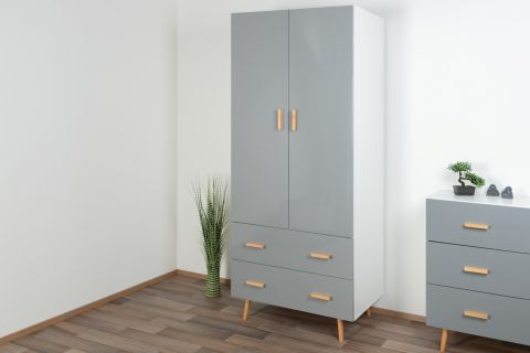 Cabinet Hohgant 07, Colour: White / Grey high gloss - 209 x 90 x 56 cm (H x W x D)