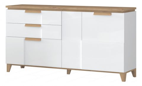Chest of drawers Safotu 04, Colour: White high gloss / Walnut - 94 x 180 x 46 cm (H x W x D)