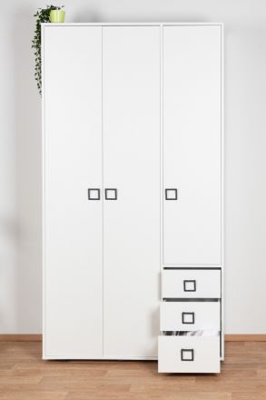 Children's room - Hinged door closet / closet Benjamin 14, Colour: White - Measurements: 198 x 126 x 56 cm (H x W x D)