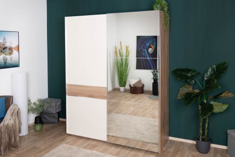 Sliding door closet / closet Gataivai 04, Colour: beige high gloss / Walnut - 224 x 182 x 65 cm (H x W x D)