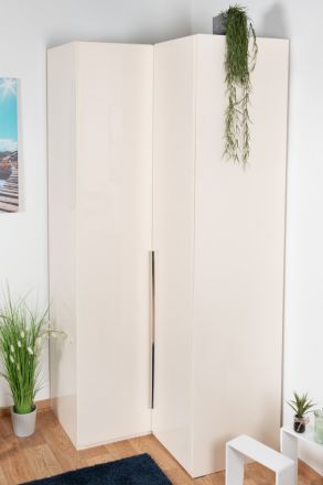 Hinged door closet / corner closet Siumu 04, Colour: Beige / Beige high gloss - 224 x 100/102 x 56 cm (H x W x D)