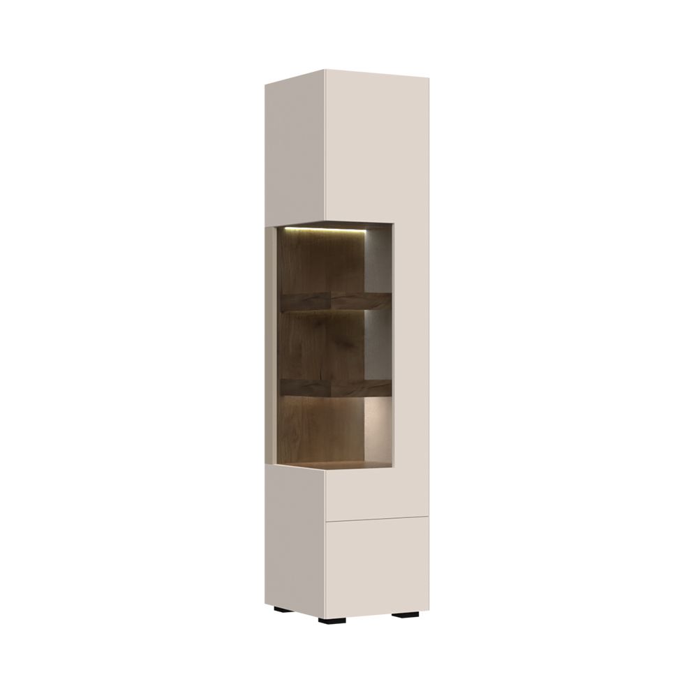 Display cabinet Asau 09, color: cashmere / dark oak - Dimensions: 201 x 45 x 47 cm (H x W x D)