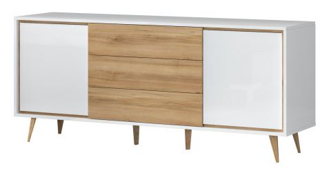 Dresser Tuanai 05, Colour: Oak / White high gloss - 78 x 180 x 47 cm (h x w x d)