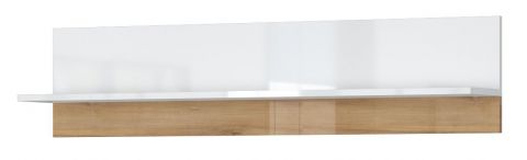 Suspended rack / Wall shelf Tuanai 04, Colour: Oak / White high gloss - 32 x 140 x 22 cm (h x w x d)