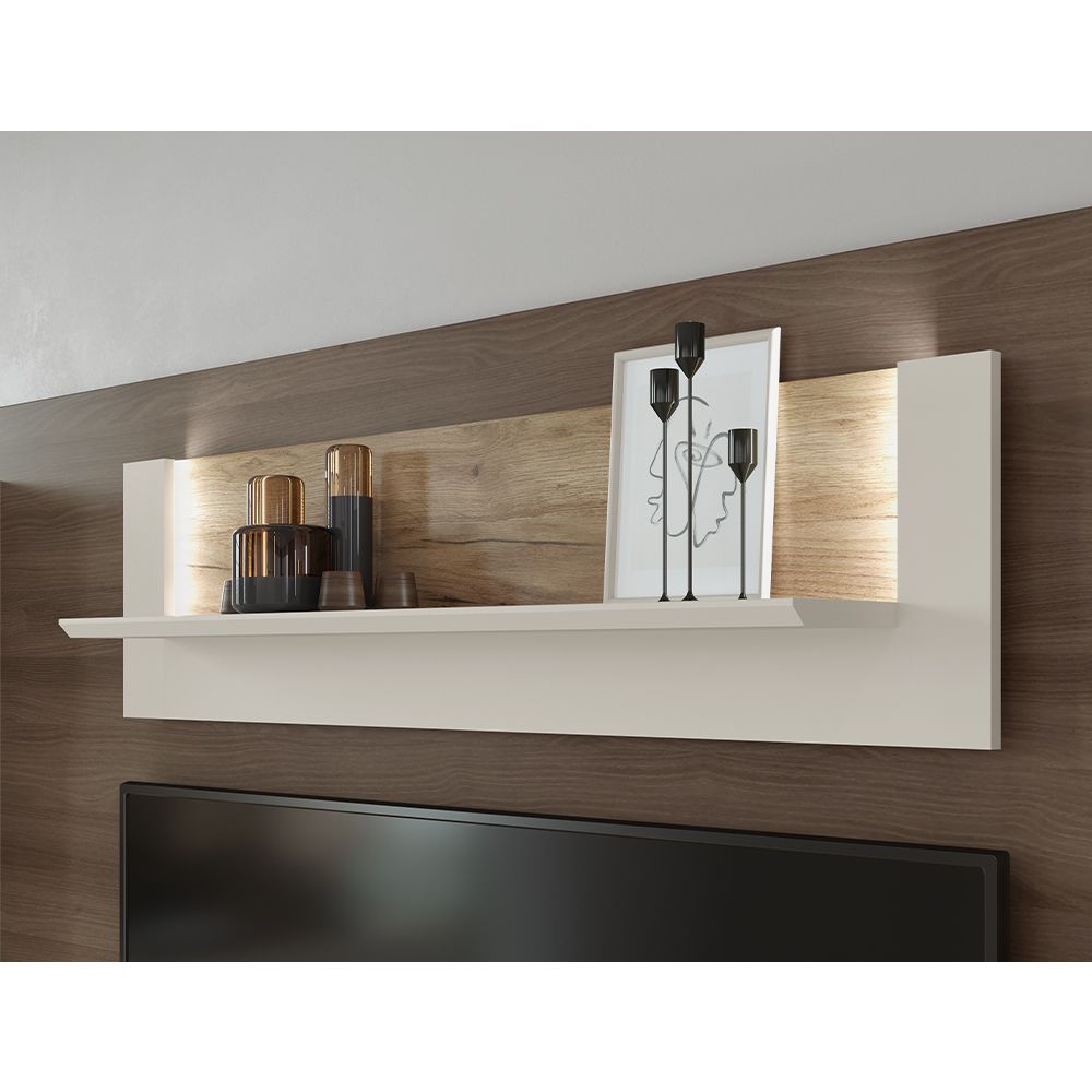 Hanging shelf / wall shelf Asau 11, color: cashmere / dark oak - Dimensions: 37 x 116 x 22 cm (H x W x D)