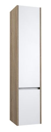 Bathroom - Tall cabinet Kolkata 89, Colour: White Glossy / Oak Grey - 160 x 35 x 35 cm (h x w x d)