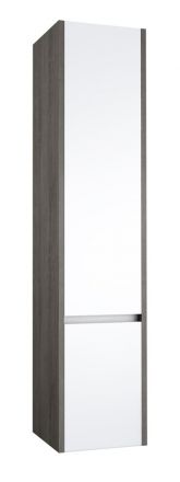 Bathroom - Tall cabinet Kolkata 90, Colour: White Glossy / Ash Grey - 160 x 35 x 35 cm (h x w x d)