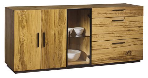 Chest of drawers Serrator 01, Colour: Natural oiled Oak / Dark Brown - 77 x 183 x 45 cm (H x W x D)