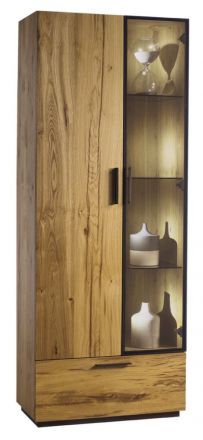 Display case Serrator 03, Colour: oak natural oiled / Dark Brown - 203 x 79 x 40 cm (H x W x D)