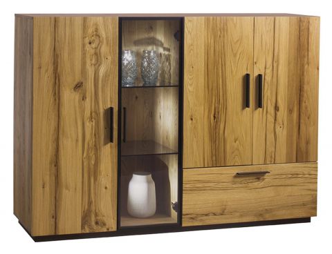 Display case Serrator 06, Colour: oak natural oiled / Dark Brown - 112 x 158 x 45 cm (H x W x D)