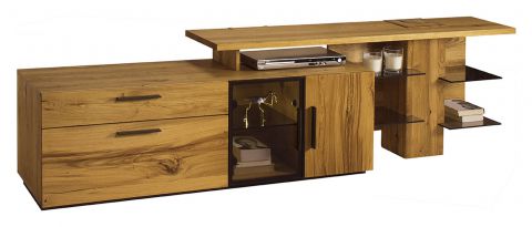 TV base cabinet Serrator 09, Colour: oak natural oiled / Dark Brown - 62 x 232 x 48 cm (H x W x D)